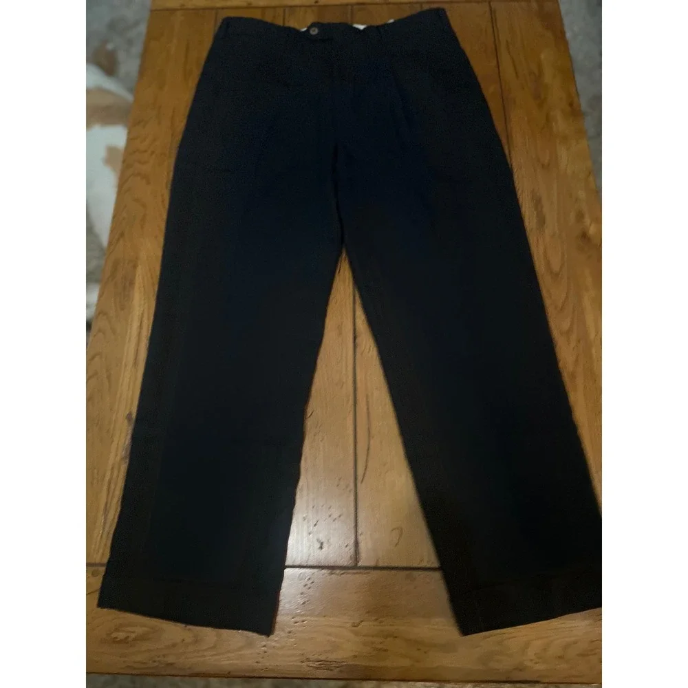 Geoffrey Beene Mens Black Double Pleated Cuffed Dress Pants Trousers 38x30